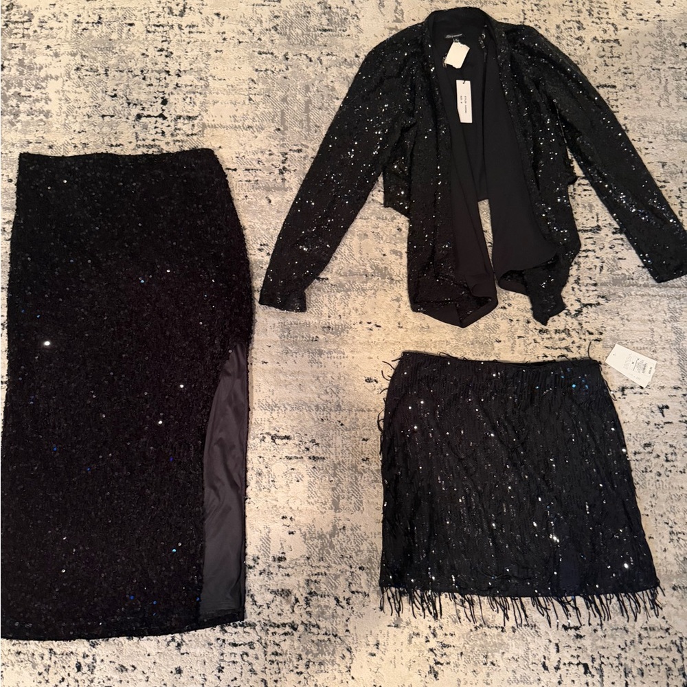NEW black Sequin Women's Evening Skirt , maxi skirt and blazer top size medium